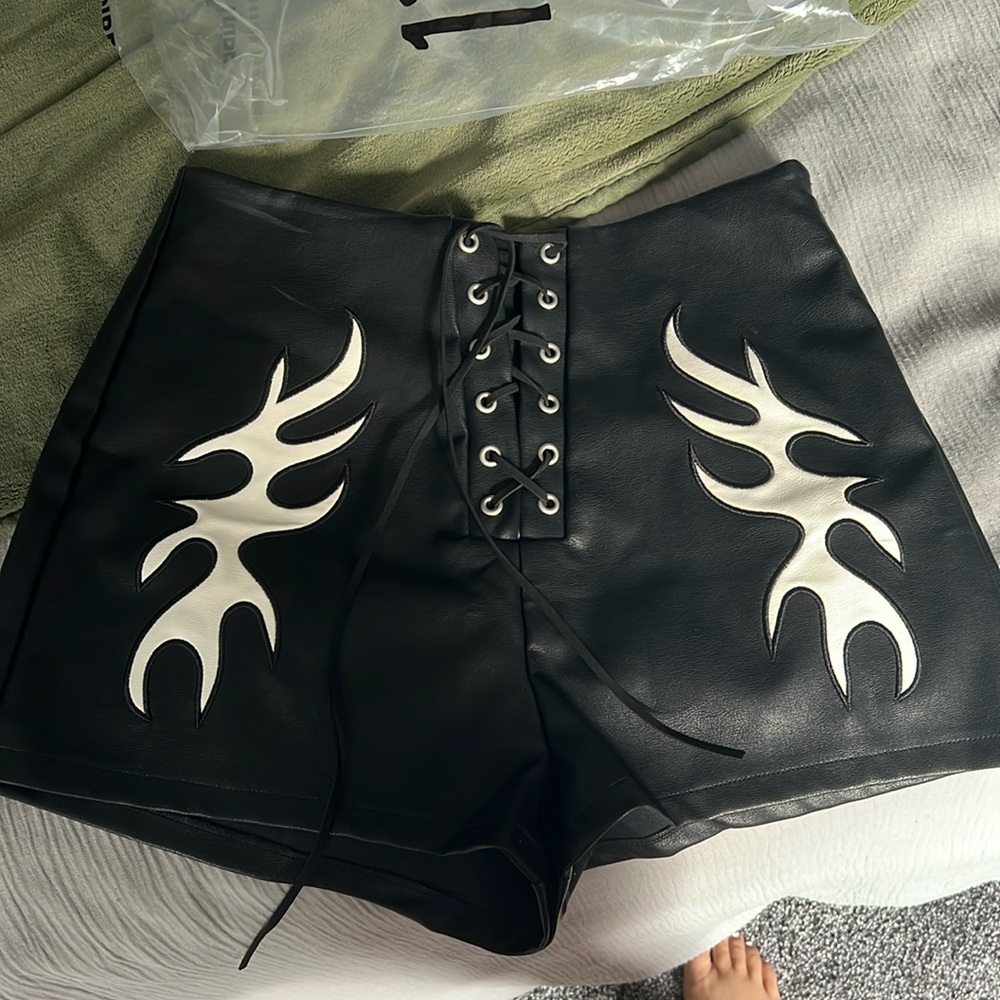 12th tribe black leather shorts